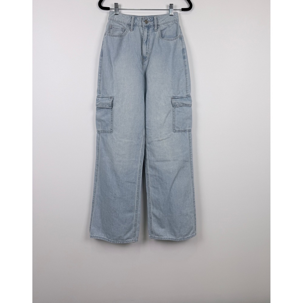 Hollister Cargo Jeans Womens W24 Light Wash Highest-Rise Vintage Baggy Denim